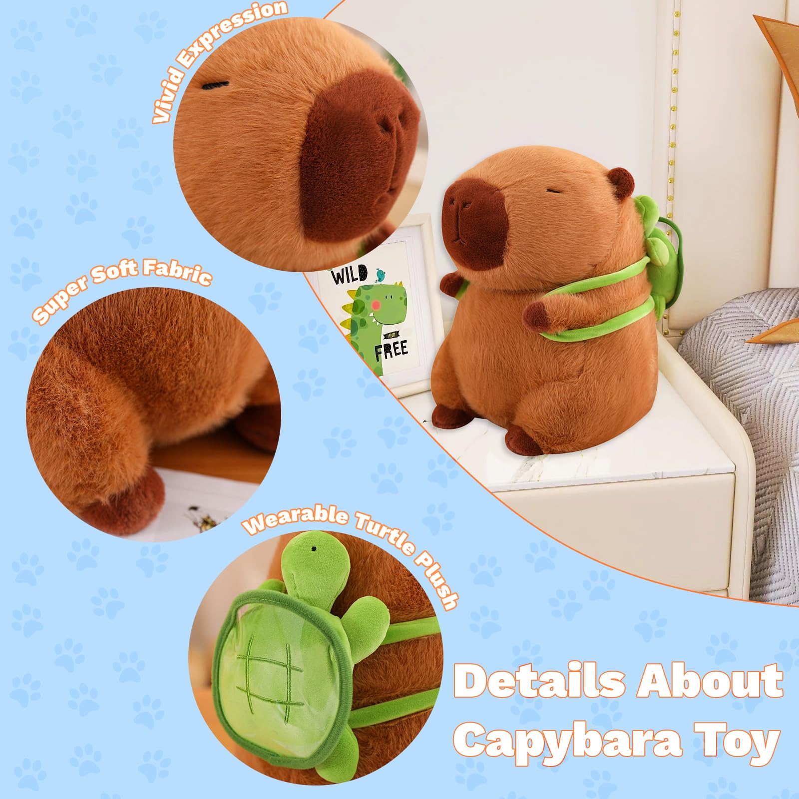 Emoin Cute Capybara Plush Kawaii 13.8Inch Capybara Stuffed Aniamls Toys With Turtle Backpack Capybara Plushie Doll Pillow Capyba