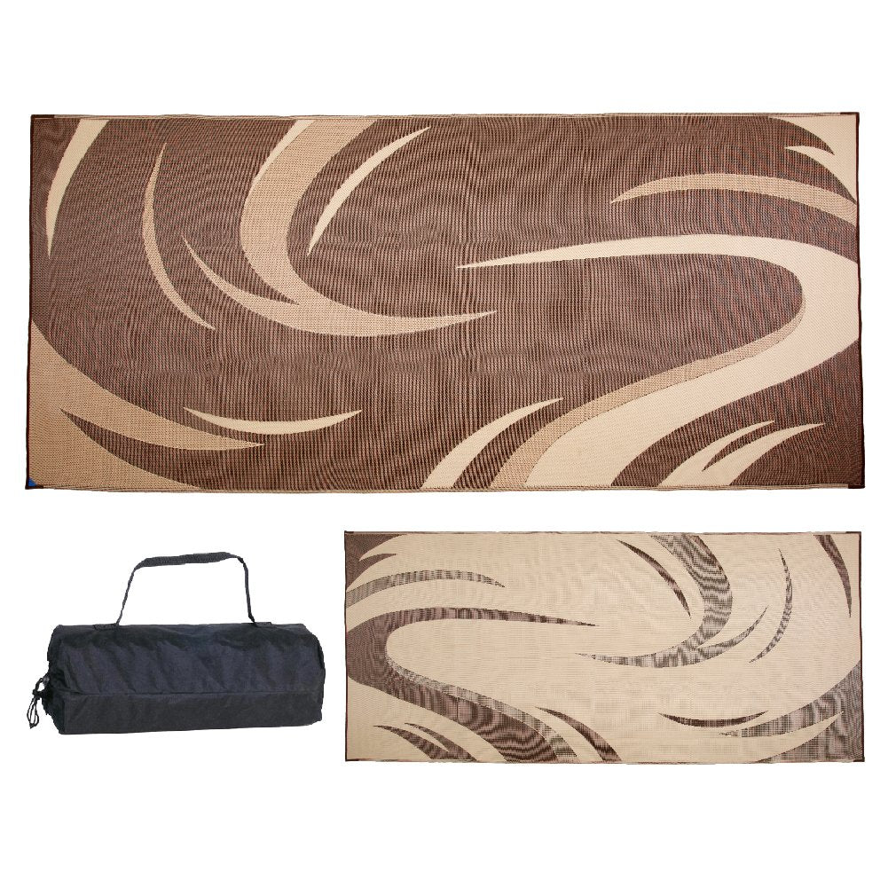 Stylish Camping Sd8187 8-Feet X 18-Feet Graphic Swish Rv Reversible Patio Mat, Brown/Tan
