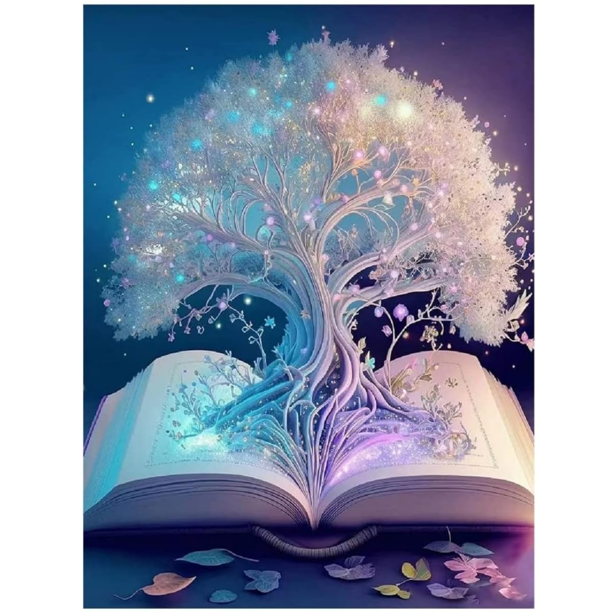 Aisbugur Magical glowing fantasy tree art print enchanting illustration of tree emerging from open book pastel lights surreal my