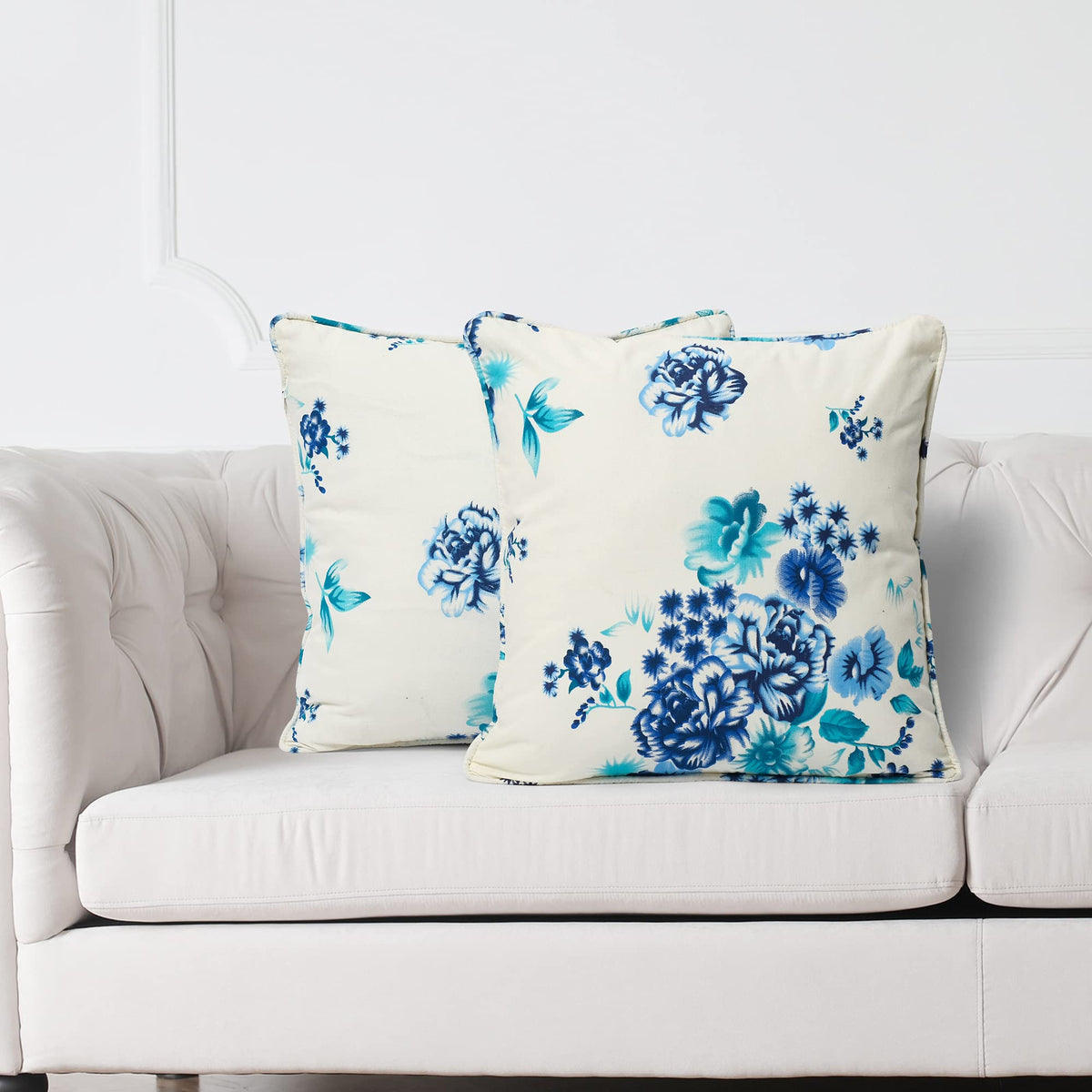 Swayam Set Of 2 Cotton Decorative Throw Pillow/Cushion Covers | 16 X 16 | White | Floral