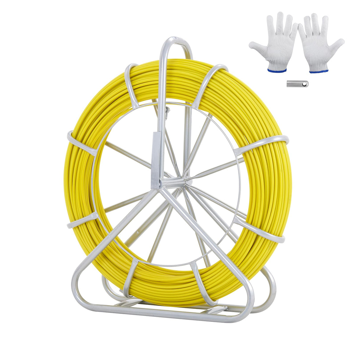 VEVOR Fish Tape Fiberglass, 600 ft, 5/16 in, Duct Rodder Fishtape Wire Puller, Cable Running Rod with Steel Reel Stand, 3 Pullin