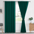 Hiasan Emerald Green Blackout Curtains 2 Panels for Bedroom, Back Tab & Rod Pocket Christmas Curtains Sewn with Tiebacks, Room D