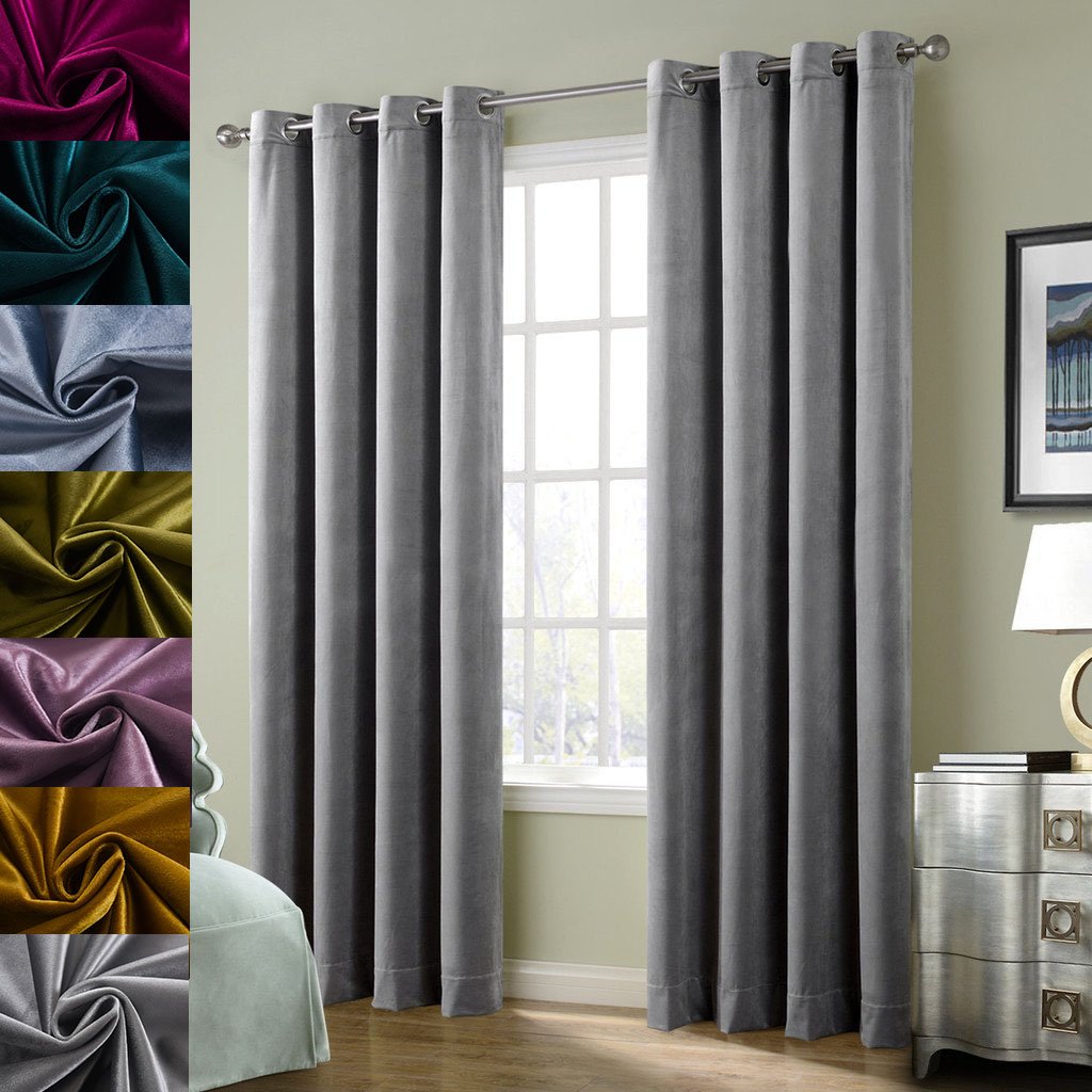 Cherry Home Super Soft Luxury Velvet Smoky Gray Classic Light Blocking Drapes Curtains Panels Home Theater Grommet Drapes Eyelet