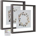 MUYE Square 12x12 Floating Frame in Gray,Double Glass Picture Frame for Wall Mount or Tabletop Standing with Hanging Hardware In