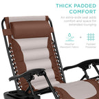 Best Choice Products Oversized Padded Zero Gravity Chair, Folding Outdoor Patio Recliner, Xl Anti Gravity Lounger For Backyard W/Headrest, Cup Holder, Side Tray, Polyester Mesh - Brown/Oyster