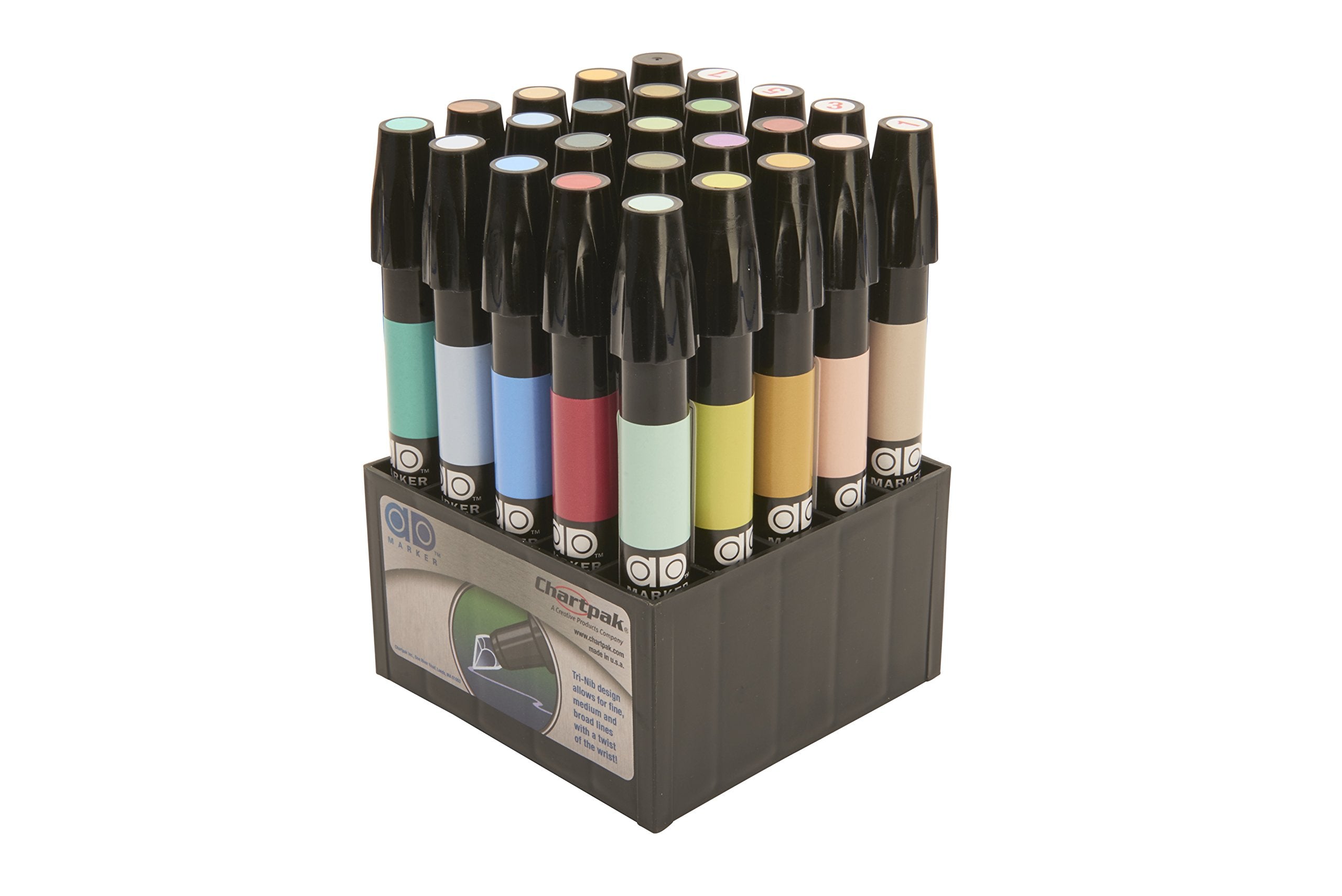 The Original Chartpak Ad Markers, Tri-Nib, 25 Assorted Landscape Colors In Tabletop Cube, 1 Each (L)