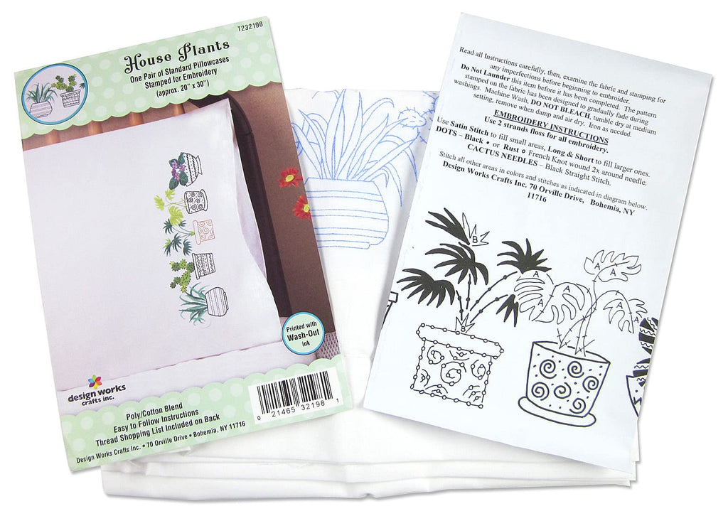 Design Works Crafts House Plants Stamped For Embroidery Pillowcases