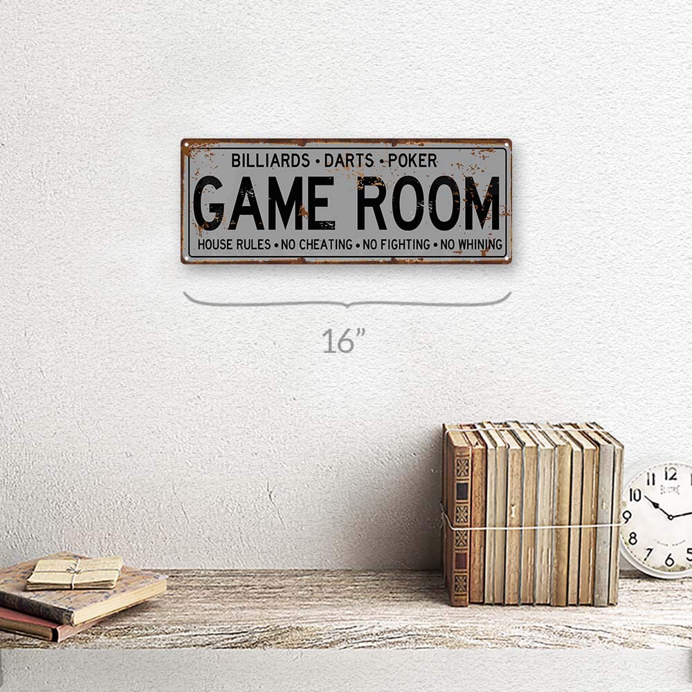 Game Room House Rules Metal Street Sign, Billiards, Poker, Darts, Gaming, Mancave, Den, Wall D  Cor