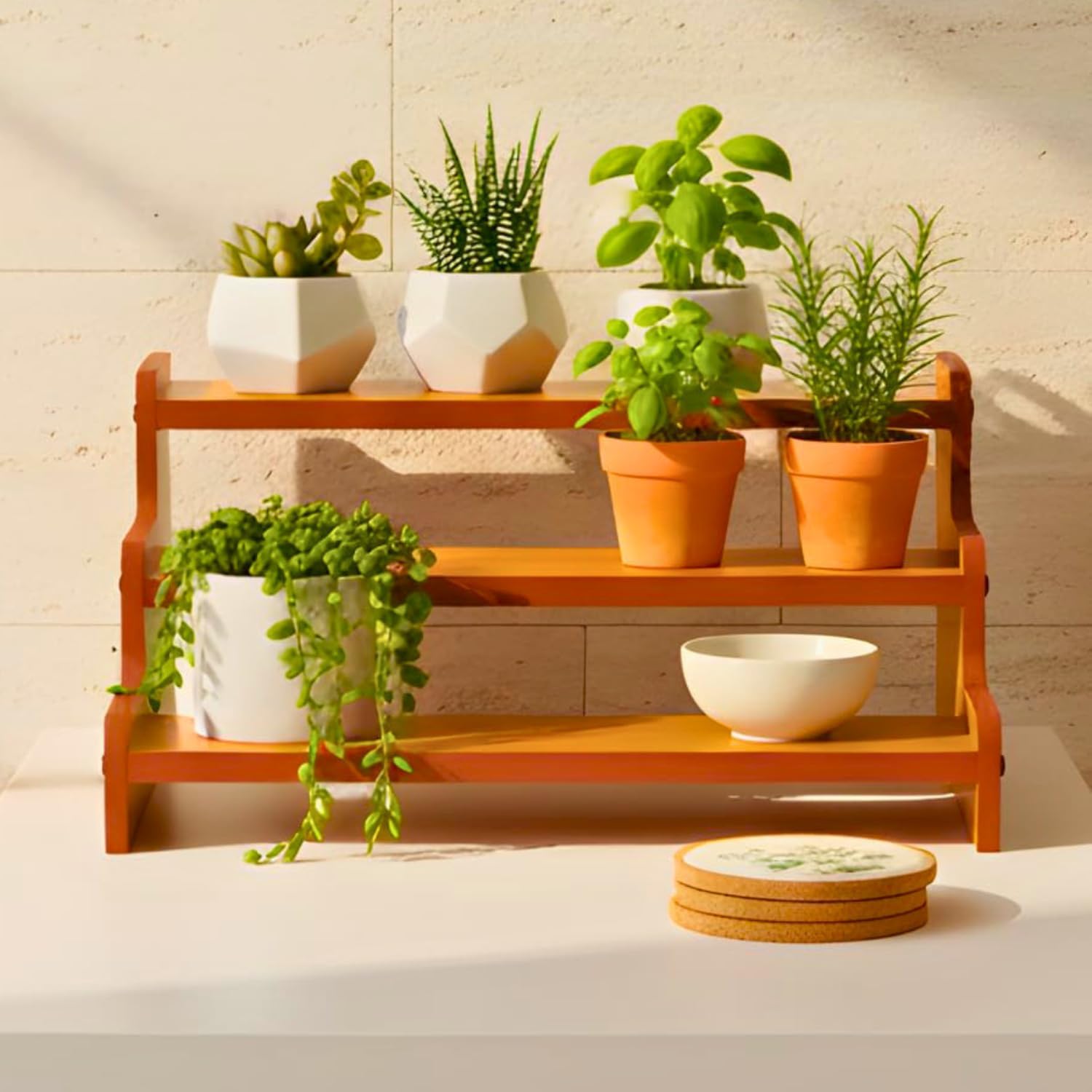 3Tier Wooden Step Shelf Organiser, 35X23X15 Cm