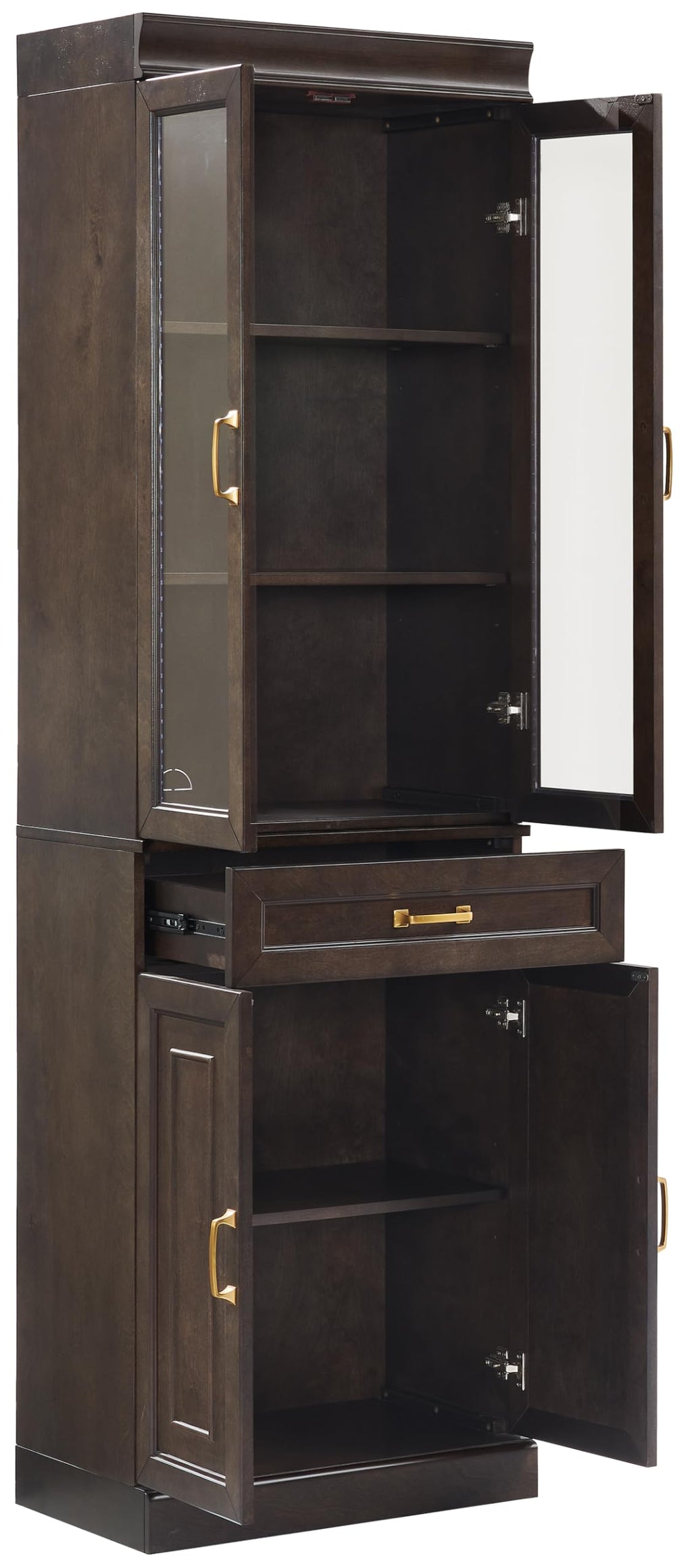 Crosley Furniture Stanton Glass Door Pantry Storage Cabinet with Shelves, Kitchen, Dining, or Laundry Room, Coffee