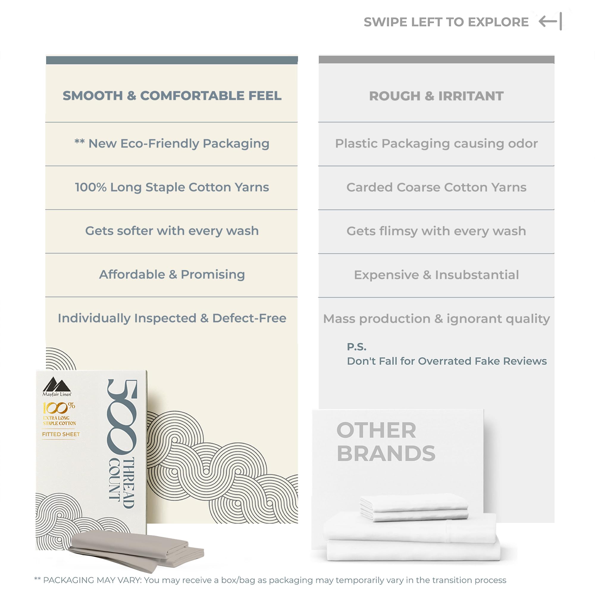 Mayfair Linen Twin Xl Fitted Sheet Only - 100% Cotton 500 Thread Count 16'' Deep Pocket Fitted Sheet Twin Xl, Soft Cooling Satee