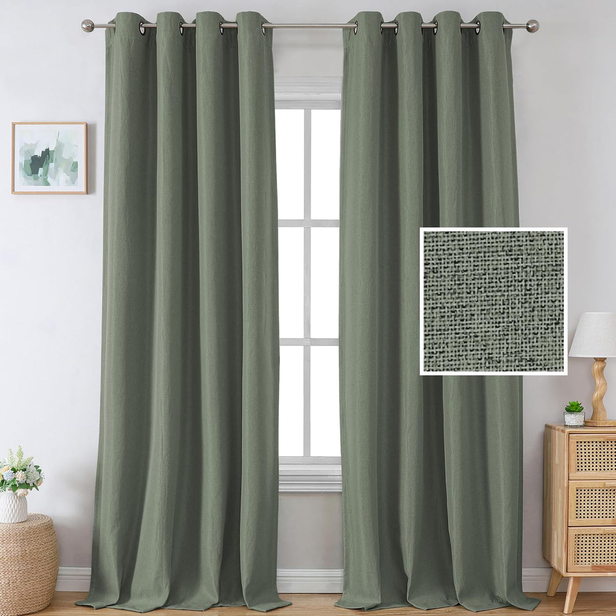 H.Versailtex Linen Blackout Curtain 108 Inches Long For Bedroom/Living Room Thermal Insulated Grommet Curtain Drapes Primitive T