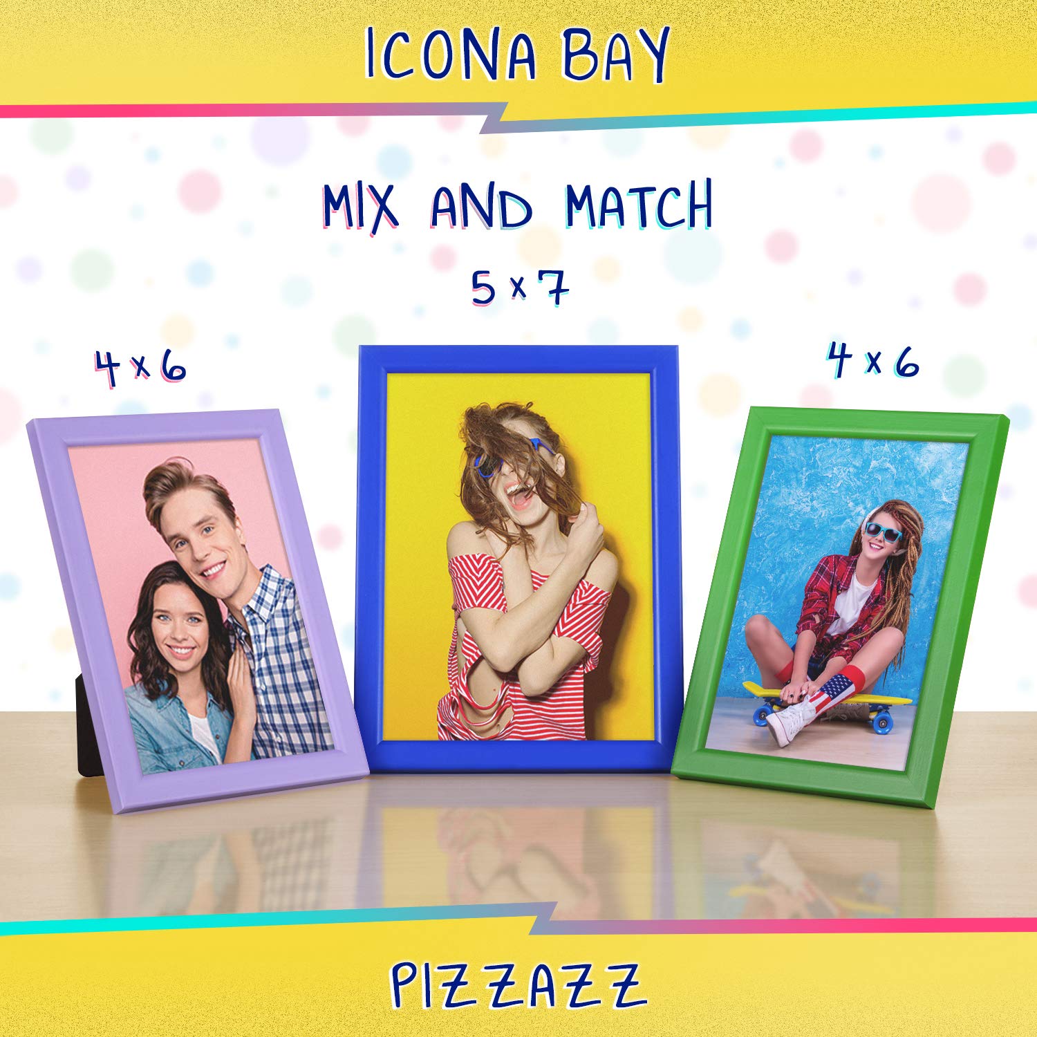 Icona Bay 4X6 Picture Frames (Purple, 3 Pack), Colored Solid Wood Scandinavian Style Frames For Photo, Pizzazz Collection