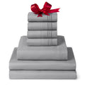 Mellanni Split King Sheet Set - 7-Piece Iconic Collection Bedding, (Including 4 Pillowcases), 16-Inch Deep Pocket, Easy Care, Extra Soft, Cooling Sheets, Brushed Microfiber - Light Gray