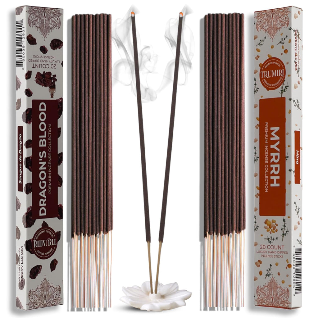Trumiri Incense Sticks - Combo Pack of 40 Insence-Sticks - 20 Dragons Blood + 20 Myrrh - Insenses - Insents - Incents - Inscense