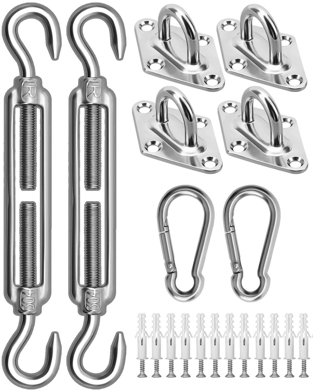Sun Shade Sail Hardware Kit, 5 Inch 304 Stainless Steel Sunshades Canopy Installation Kit For Garden Rectangle & Triangle Shade