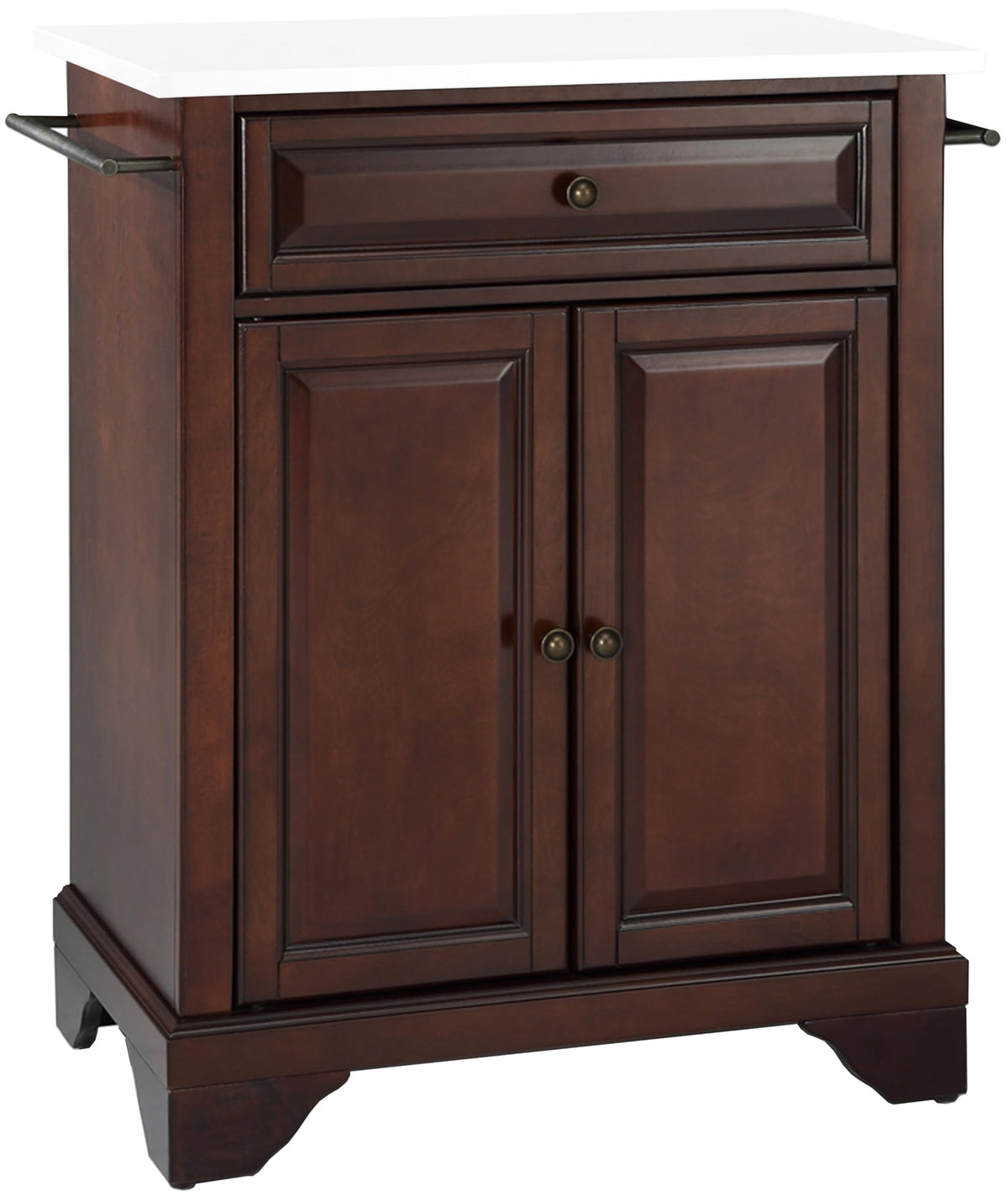 Crosley Furniture Lafayette Stone Top Small Portable Rolling Kitchen Island Storage Cart, Microwave Stand, Mahogany