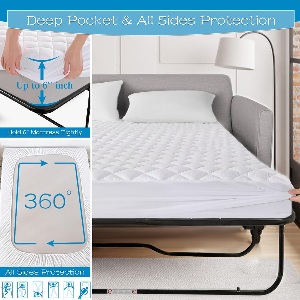 Grt Waterproof Sofa Bed Mattress Pad - 100% Waterproof Queen Sleeper Sofa Mattress Protector Quilted, Machine Washable Breathabl