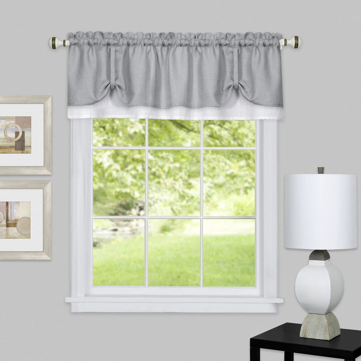 Soft Window Darcy Curtain Valance, Grey & White  58 Inch Width, 14 Inch Length, 1.5 Inch Rod Pocket  Light Filtering Valance S