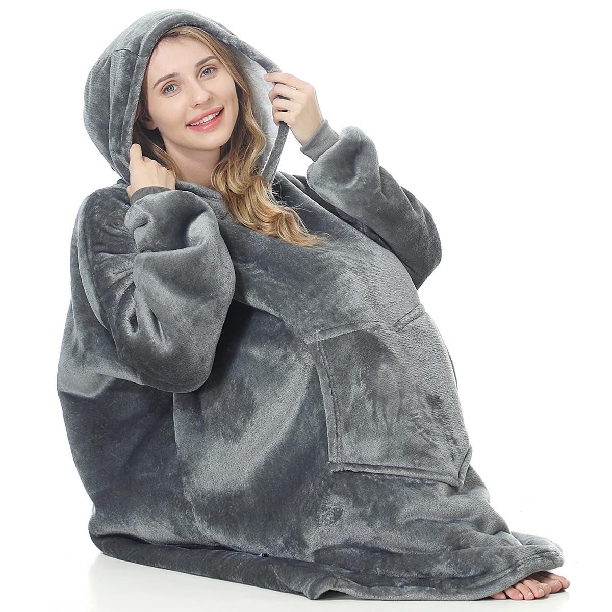 C Hello Cloud Oversized Hoodie Blanket, Wearable Blanket Sweatshirt, Ultra Soft Sherpa Fleece Comfy Snuggle Hoodie, Gaint Fluffy