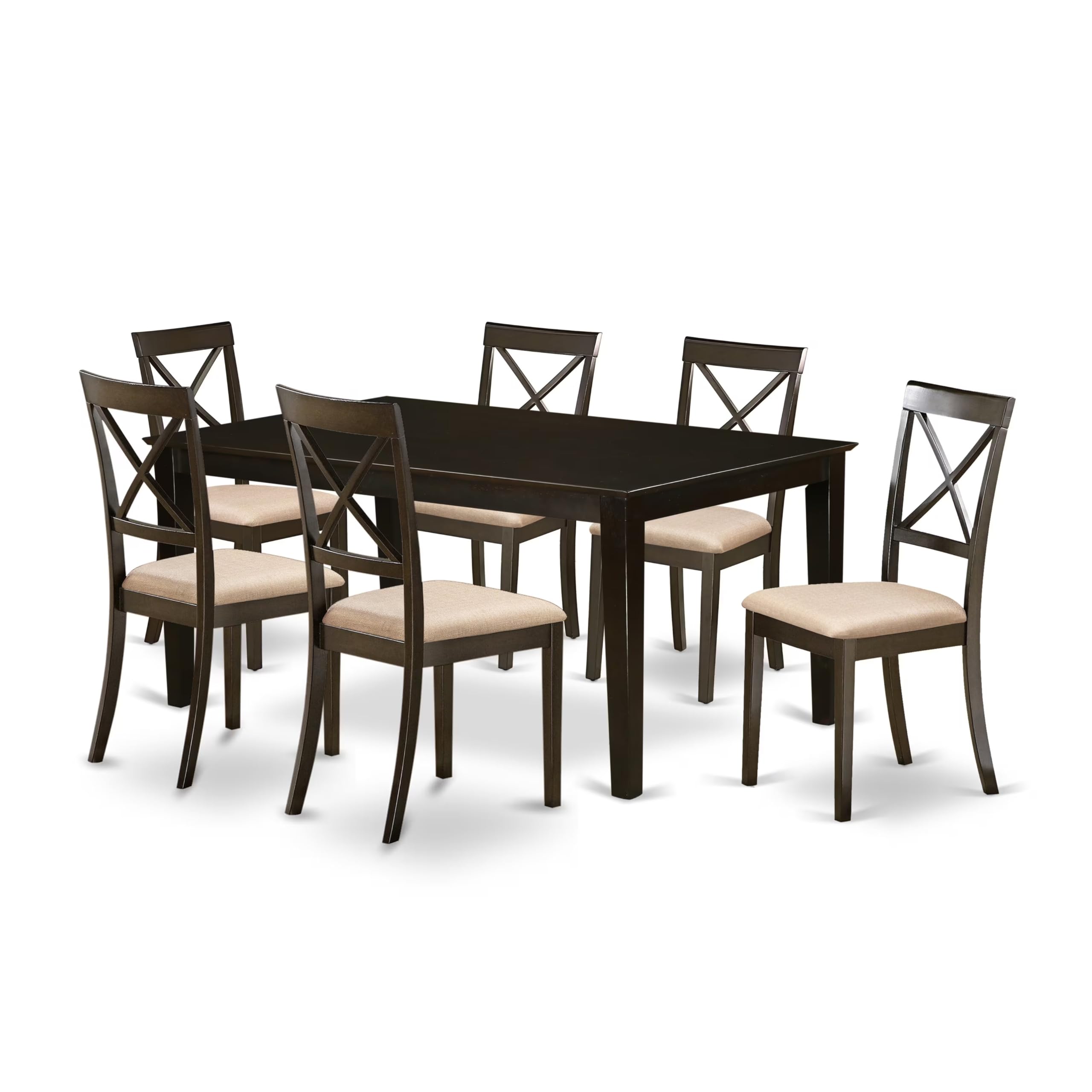 East West Furniture HEBO7-CAP-C Henley 7 Piece Modern Set Consist of a Rectangle Wooden Table with Pedestal and 6 Linen Fabric Kitchen Dining Chairs, 42x72 Inch