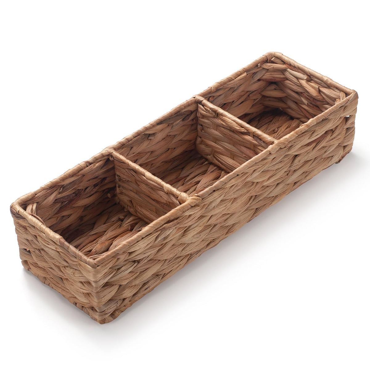 Water Hyacinth Storage Basket Wicker Baskets for Organizing Pad and Tampon Organizer for Bathroom 3 Sections 14.6inch x 4.7inch 