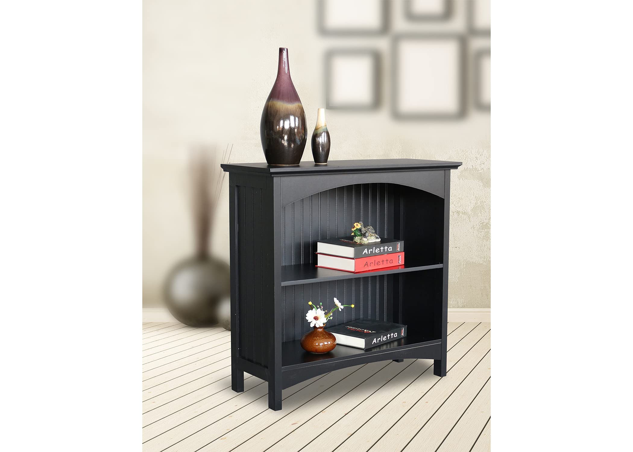 Ehemco 2 Tier Bookcase With 2 Arched Supports, 29 Inches, Black
