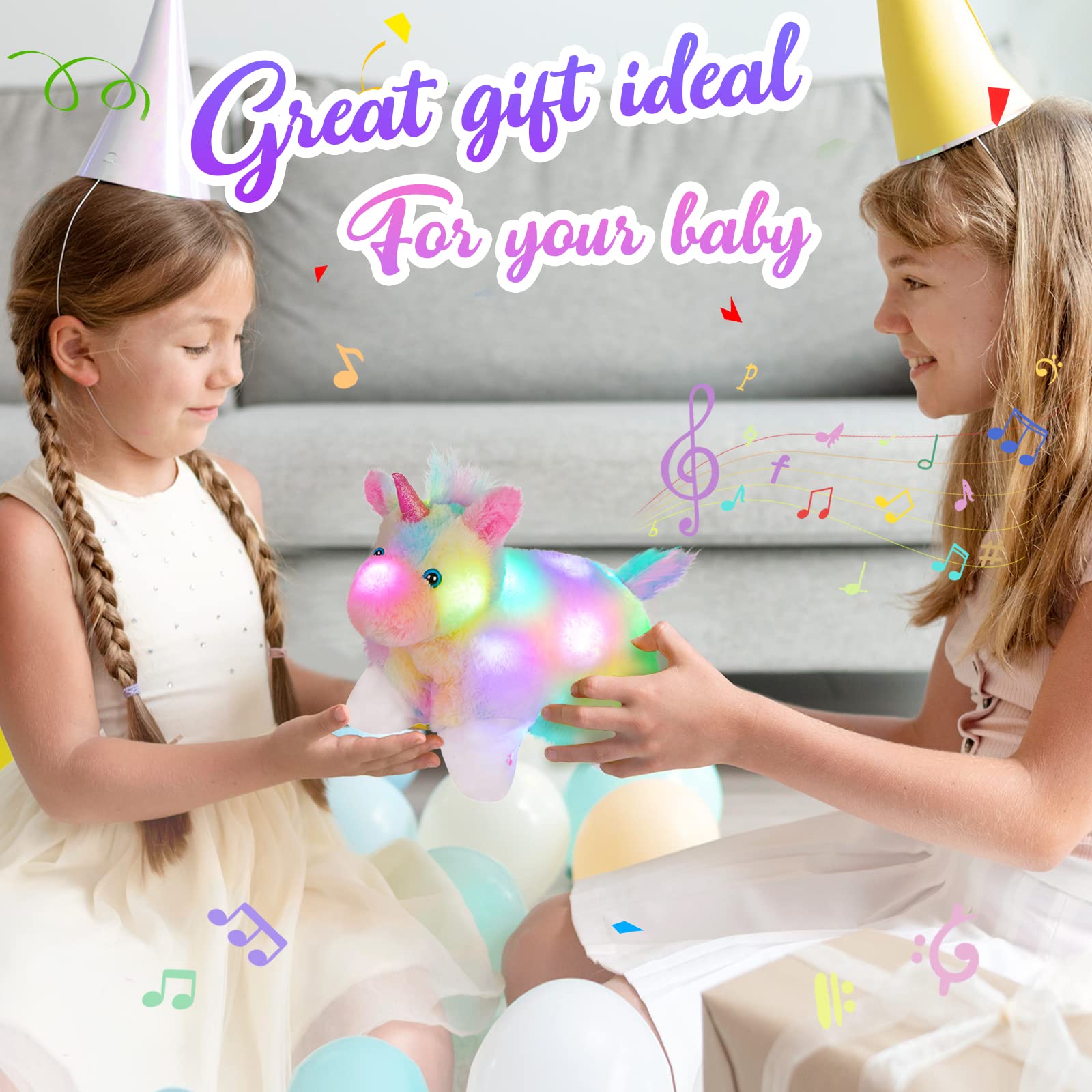 Glow Guards 16' Light Up Musical Rainbow Unicorn Plush Pillow,Led Singing Soft Colorful Unicorn Stuffed Animal,Sofa Decors Birt