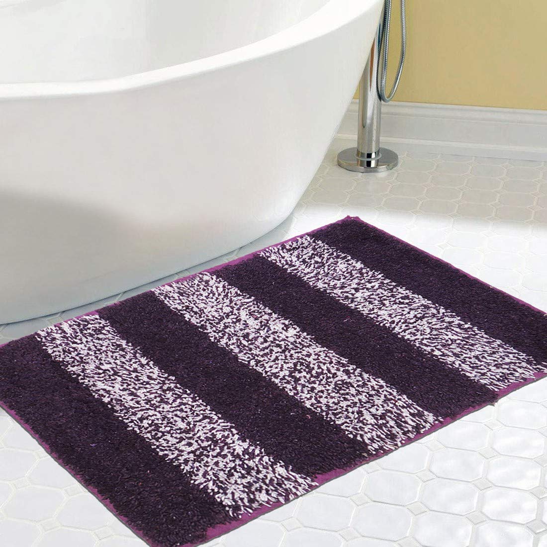 Status Contract Microfiber Bath Door Mat Anti Slip Backing for Bathroom/Door/Office Entrance Water Absorbent (38x 58cm) (Purple)