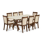 East West Furniture X727Mzn32-9 9 Piece Dining Room Furniture Set Includes A Rectangle Dining Table With X-Legs And 8 Light Beige Linen Fabric Parsons Chairs, 40X72 Inch, Multi-Color