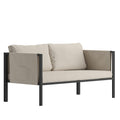 Flash Furniture Lea Indoor/Outdoor Loveseat With Cushions - Modern Steel Framed Chair With Storage Pockets, Black With Beige Cushions