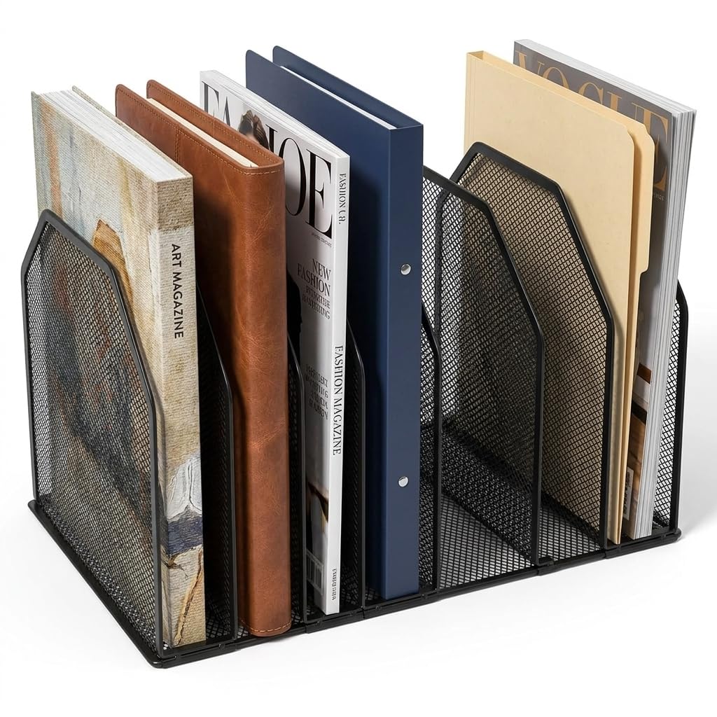 Pvyzendola 7 Sections File Organizer for Desk, Adjustable Vertical Desktop Organizer, Mesh Desk Organizer File Sorter for Home, 