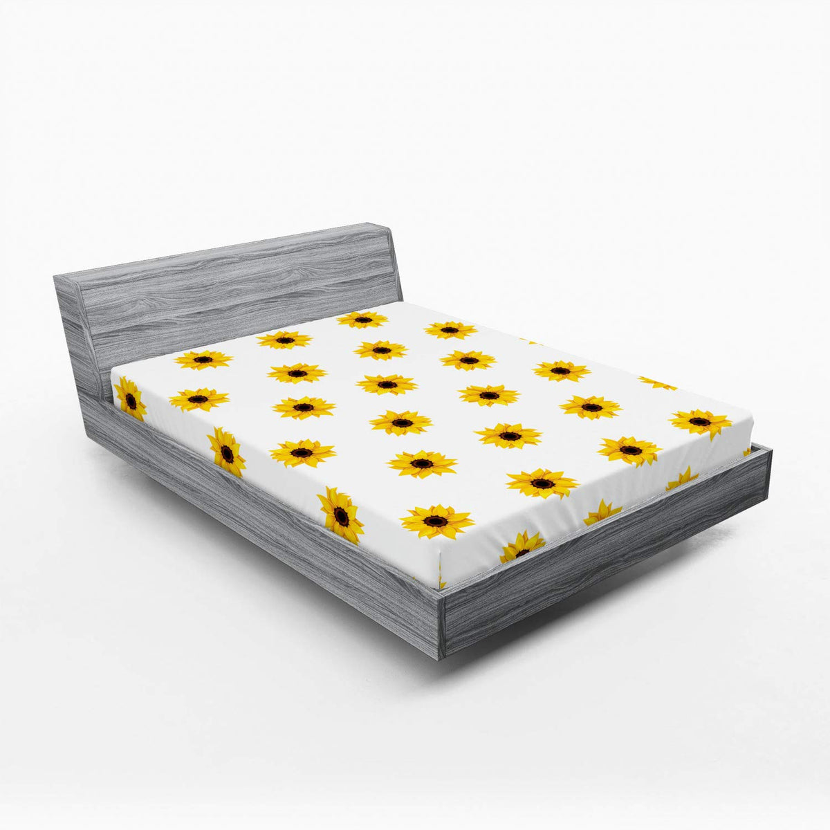 Ambesonne Sunflower Fitted Sheet, Sunflower Pattern on a White Background Vibrant Nature Elements Simple Seasonal Art, Soft Deco