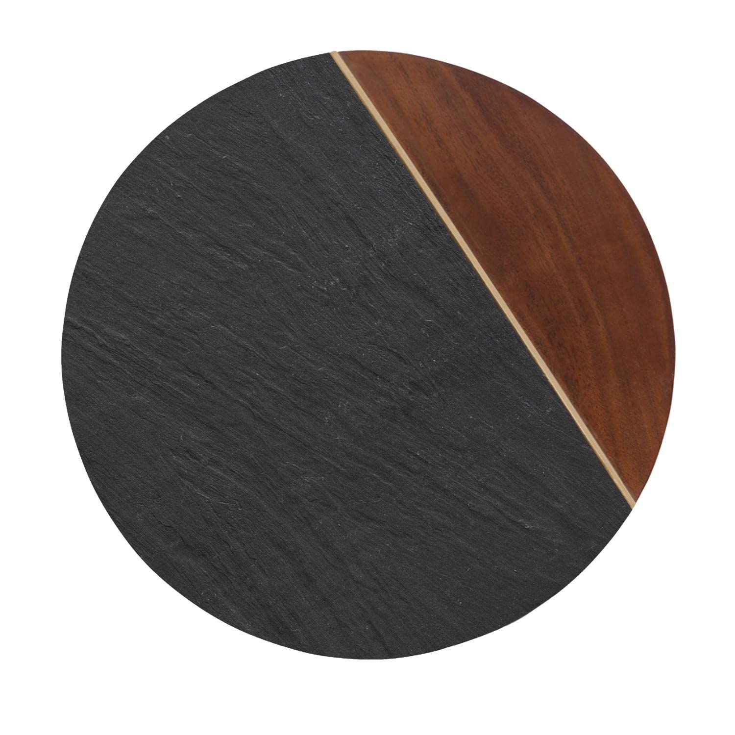 Steve Silver, Mid-Century Modern Acacia Wood Slate Veneer, Brass Inlay, Natural Matte Finish, Brown End Table, 16 x 16 x 20.75
