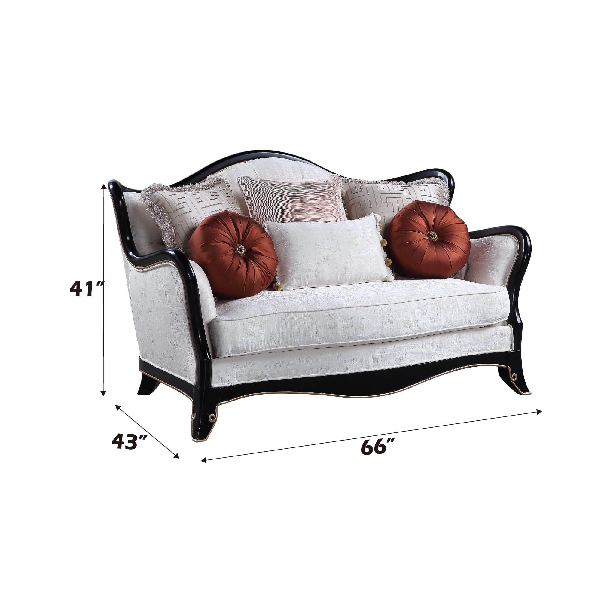 Acme Nurmive Loveseat with 6 Pillows in Beige