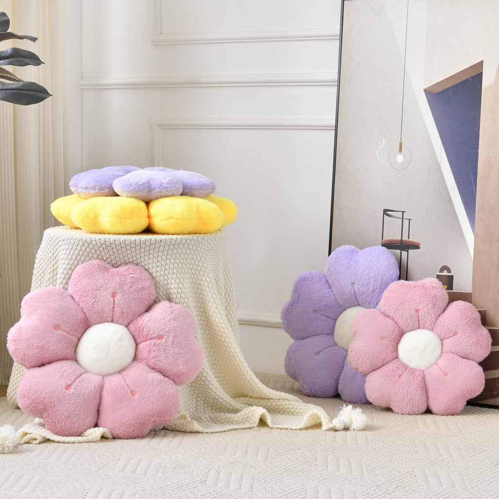 Ddliury Flower Pillow, Flower Shaped Pillow Decorative Throw Pillows For Bed Couch, Cute Daisy Pillow Dorm Decor Floor Seating Cushion (Grey Pink, 15 Inches)