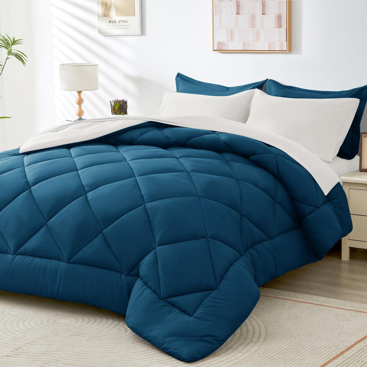 Hevumyi 5 Pieces Twin Comforter Set, All Seasons Bed In A Bag Twin, Down Alternative Bedding Sets With Twin Size Comforter, Flat