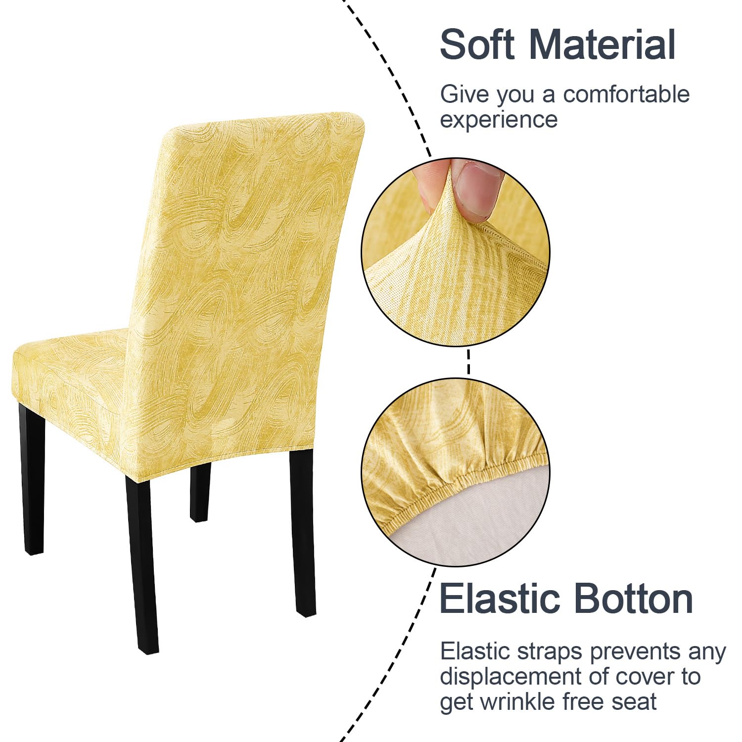 Jqinhome Pattern Chair Covers For Dining Room Set Of 6, High Stretch Removable Washable Parsons Chair Slipcover For Home Party Hotel Wedding Ceremony (Quicksand Beige,6Pcs)