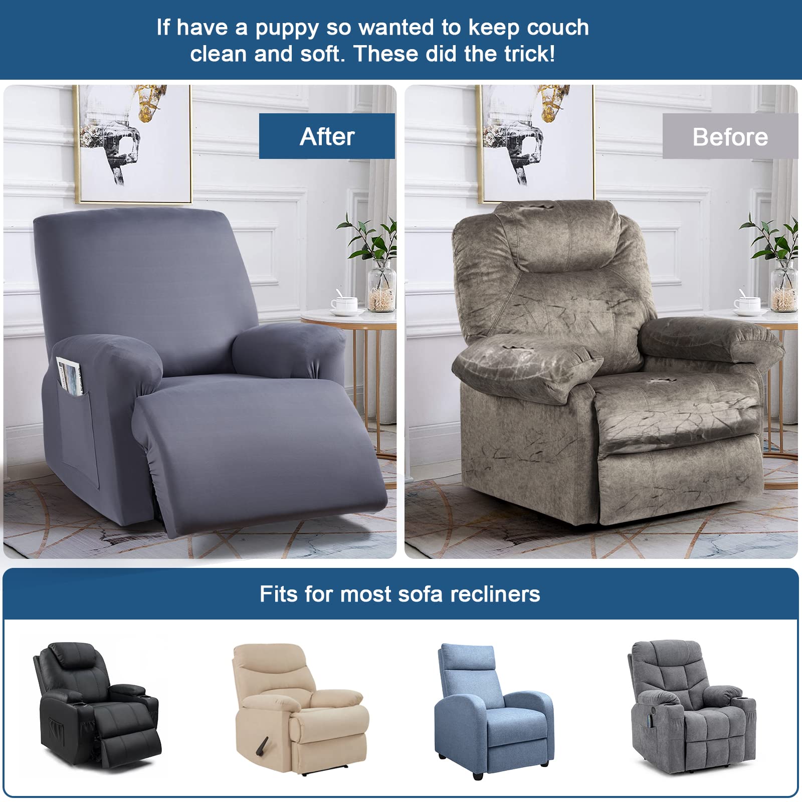 Taococo Stretch Recliner Couch Covers 3-Pieces Style Recliner Chair Covers Recliner Cover For Reclining Chair Slipcovers Feature