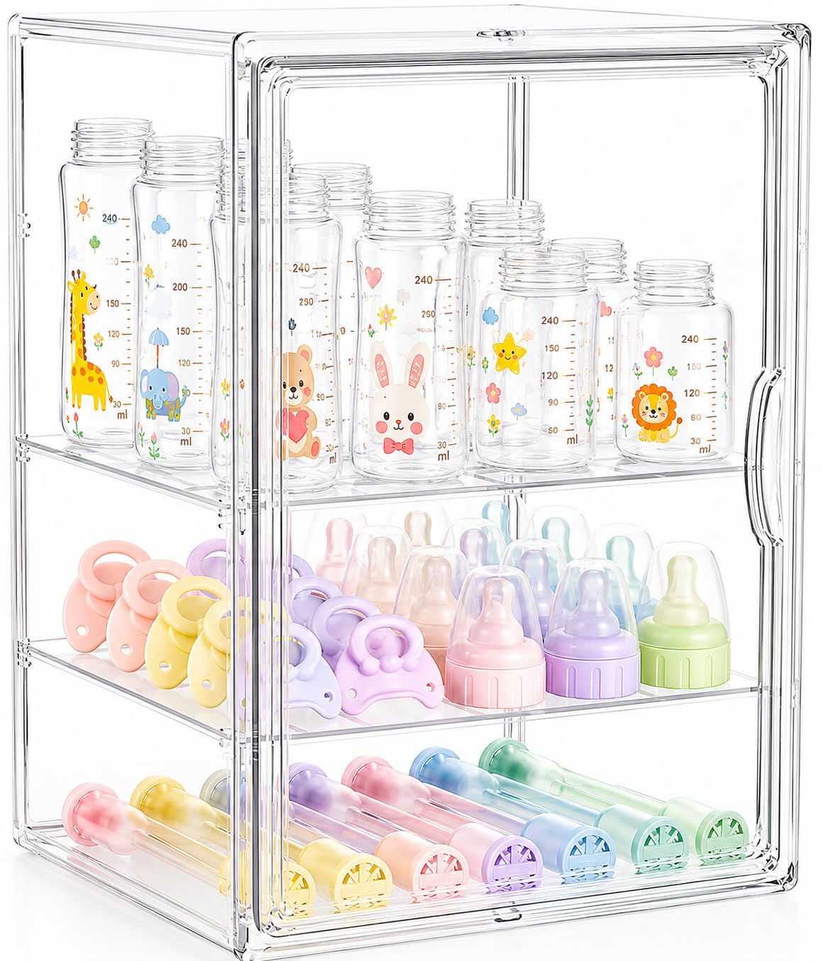 Heliospark Baby Bottle Storage Organizer for Countertop, X-Large Clear Bottle Organizer, Baby Bottle Storage Organizer for Bottl