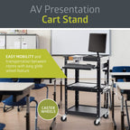 Pearington AV Presentation Cart Stand Metal Black Adjustable Shelves 4 Wheels 4 Outlets 12ft Cord