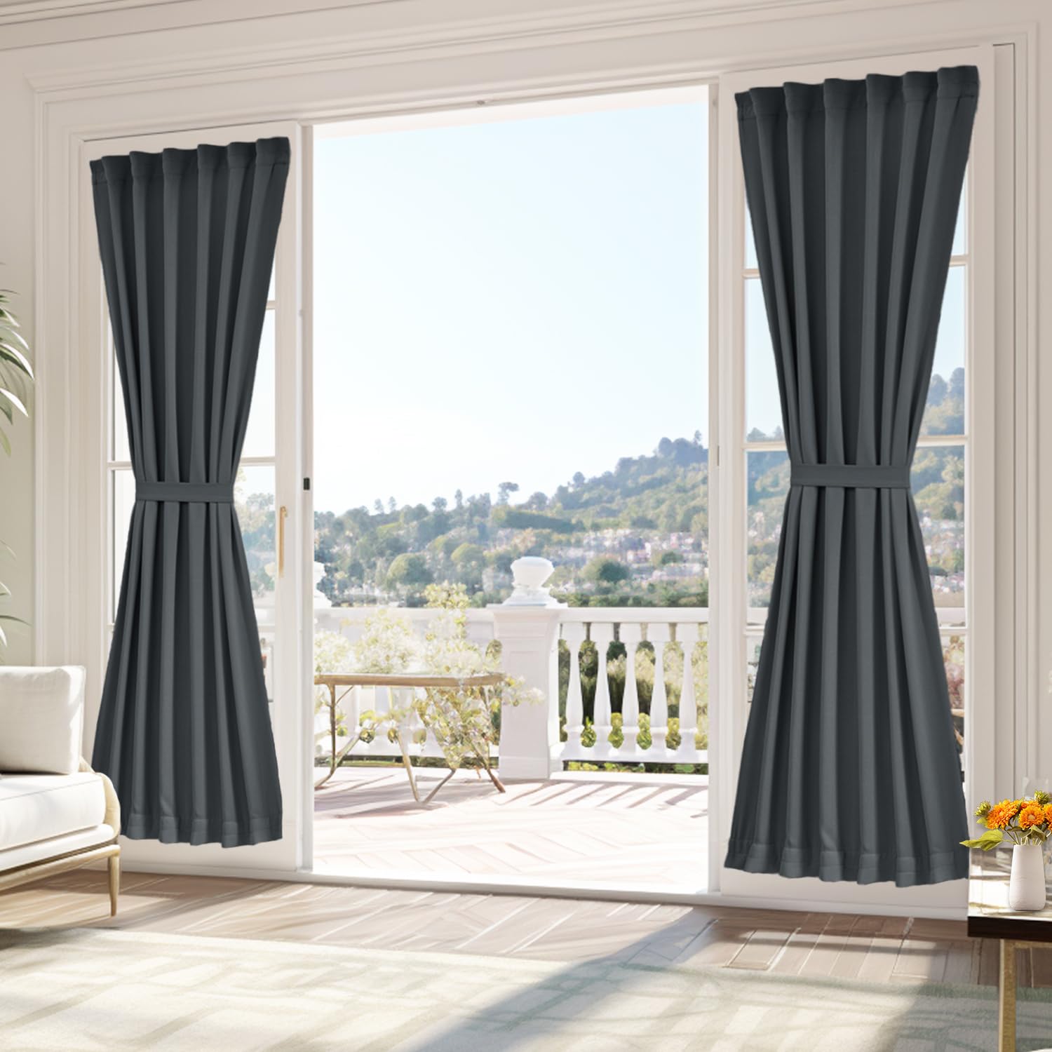 Vatge Grey Curtains for Sliding Glass Door - Rod Pocket Blackout Door Curtains for Door Window, 1 Panel, W25 x L80, Grey
