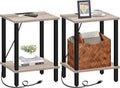 Tutotak End Table With Charging Station, Set Of 2, Small Side Table, Nightstand Bedside Table, 2-Tier Storage Shelf, Couch Side Table For Small Space, Living Room, Bedroom Greige V1Tb01Bg041