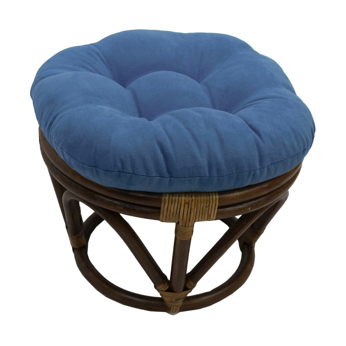 Blazing Needles Solid Microsuede Tufted Round Footstool Cushion, 18&quot;, Indigo