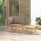 vidaXL Patio Lounge Set, 2-Piece, Bamboo Furniture, with Taupe Cushions - Includes a Corner Sofa and Coffee Table - Ideal for Outdoor Spaces