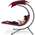 Best Choice Products Outdoor Hanging Curved Steel Chaise Lounge Chair Swing w/Built-in Pillow and Removable Canopy - Burgundy