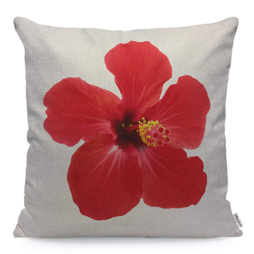 Wondertify Throw Pillow Case Cover Red Hibiscus Flower On A White Background Tropical - Soft Linen Pillow Case For Decorative Bedroom/Livingroom/Sofa/Farm House - Cushion Covers 18X18 Inch 45X45 Cm