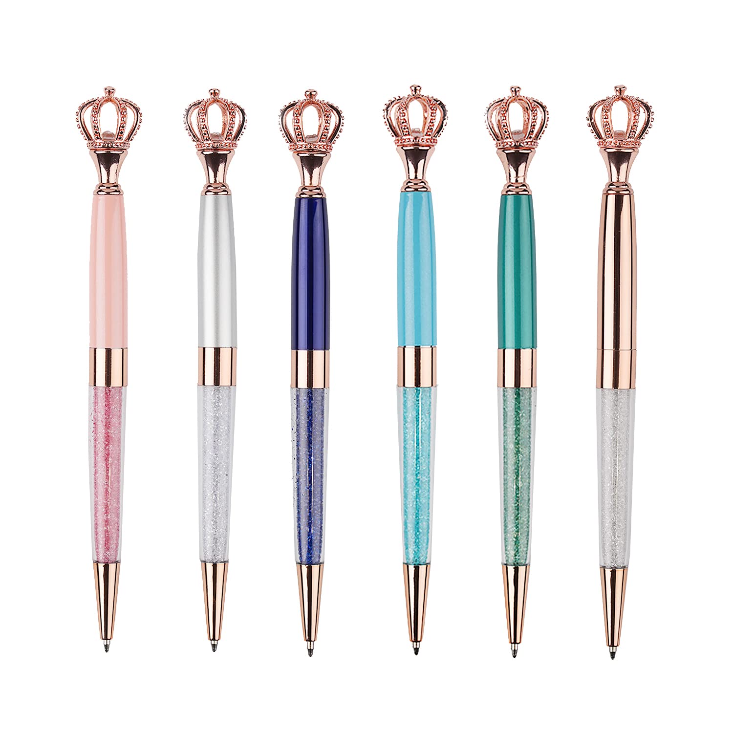 Youmi Ballpoint Pen, 6Pcs Crown Crystal Metal Pen, Sparkling Cute Pen, Personalized Crystal Pens,Black Ink Glitter Diamond Pen F