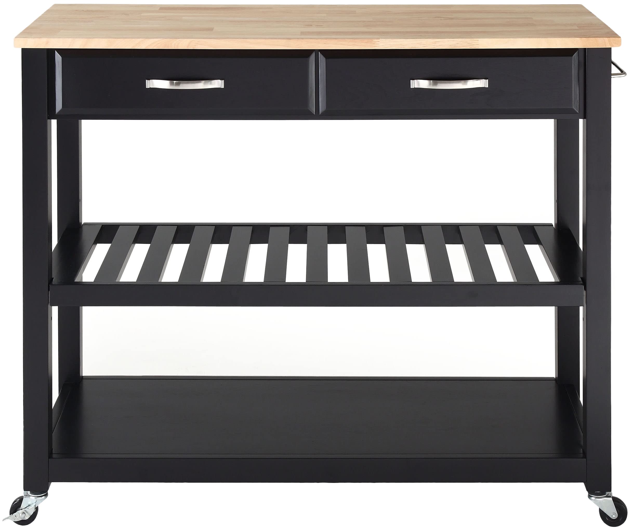 Crosley Furniture Wood Top Kitchen Prep Rolling Cart, Microwave Stand, Coffee Bar, with Shelves and Drawers, Black