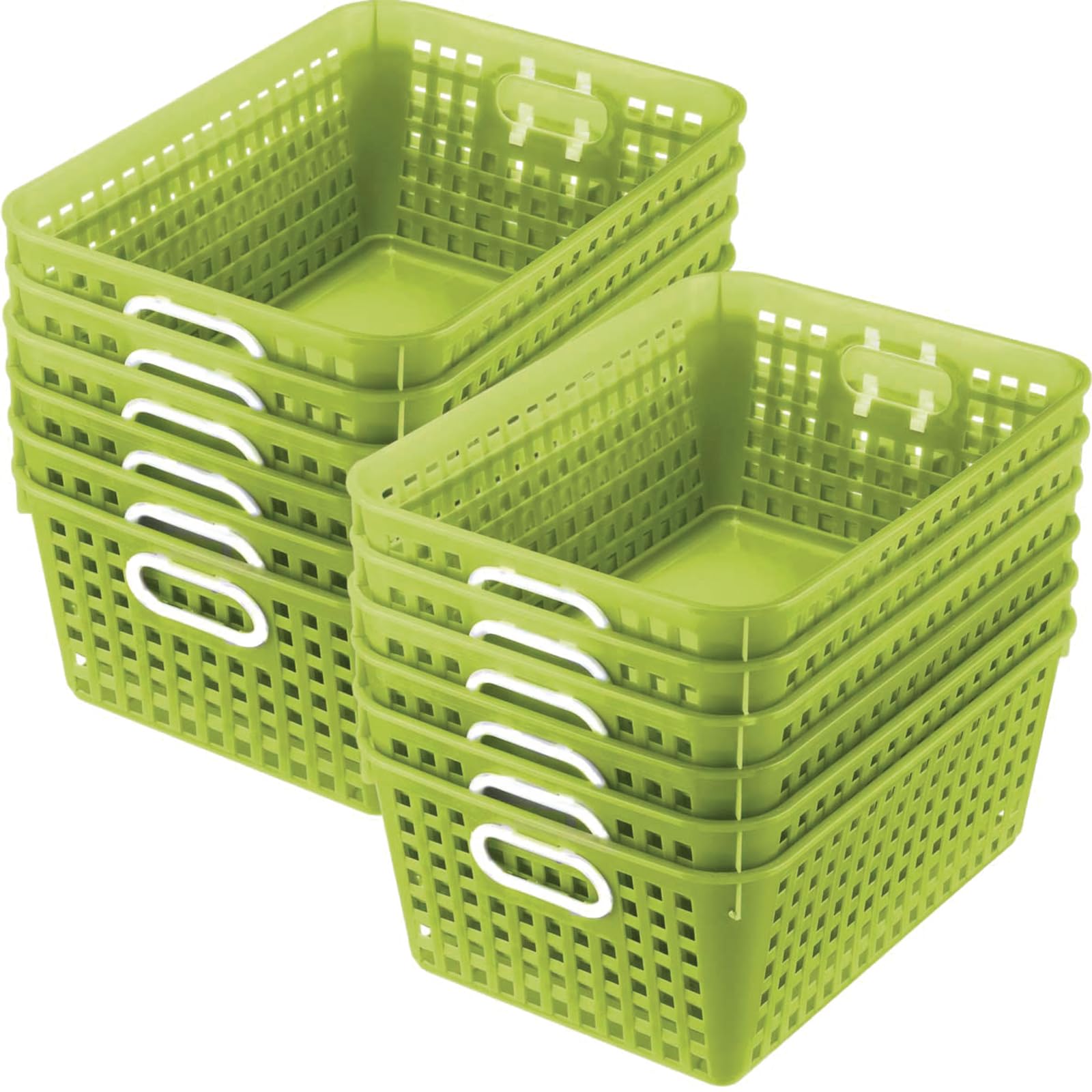 Really Good Stuff Large Plastic Book Baskets, 13'' x 10'' x 5'' - 12 Pack, Green - Classroom Library Organizer, Toy Storage, Mul